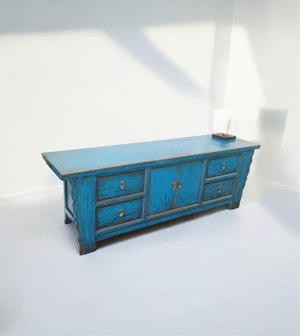 Vintage Asia Asian Lowboard Chest Bench Blue - Item 35208-1
