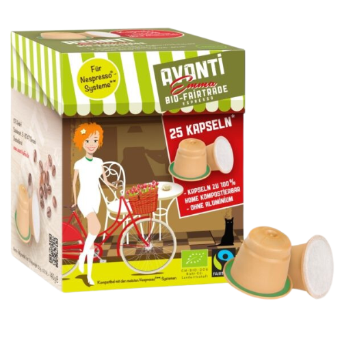 AVANTI EMMA Organic & Fairtrade Organic Capsules – 25 pieces (Nespresso® compatible), home-compostable & aluminum-free
