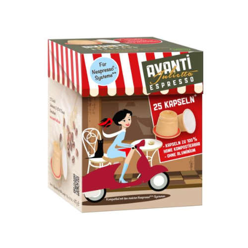 AVANTI Espresso "Julietta" Organic BioCaps Capsules – 25 pieces (Nespresso® compatible), home compostable & aluminum-free