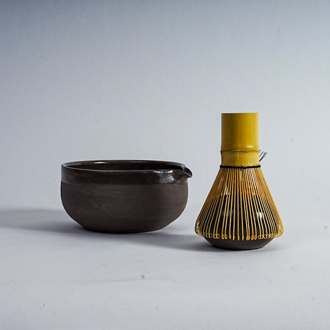 Matcha Set Grey/Black - Handmade Bundle of Chawan, Whisk Holder & Matcha Whisk (Wabi-Sabi Stoneware, Mannheim)