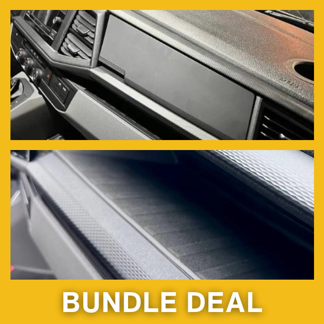 VW Transporter T6.1 Comfort Glove Compartment Interior Bundle – OEM Structure (Textured) with Magnetic Lid + Anti-Slip Silicone Inserts