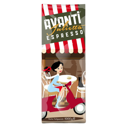 Caffè AVANTI Espresso "Julietta" – 1 kg beans (70% Arabica / 30% Robusta), strong & creamy, Italian drum roast