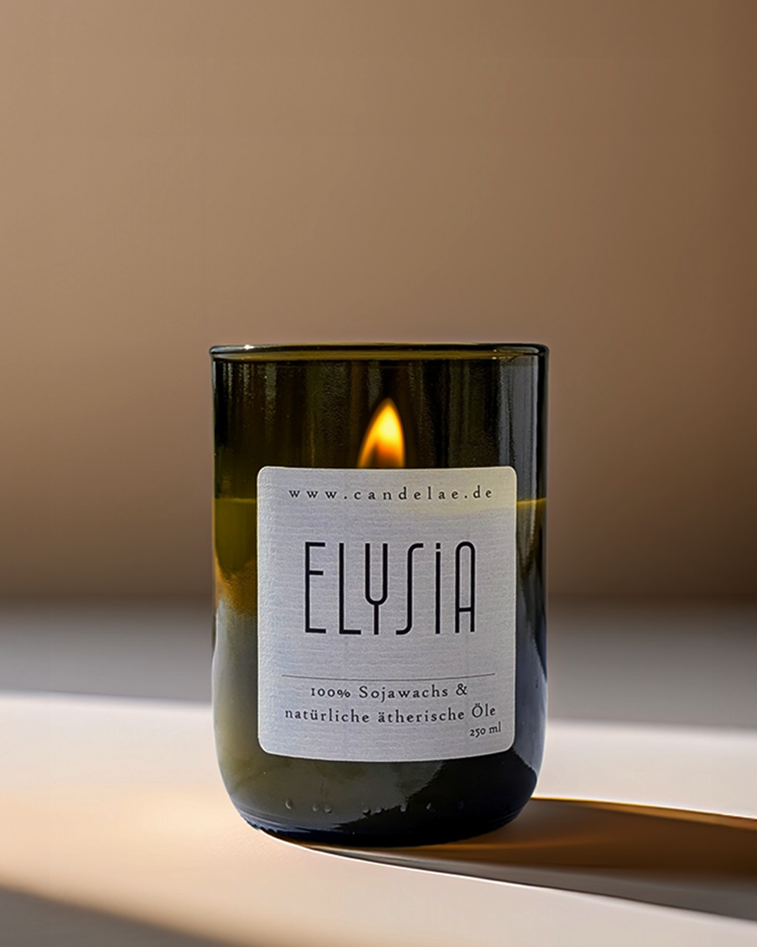 Elysia Scented Candle - Handcrafted Soy Wax Candle in a Wine Bottle Glass, Woody-Floral Essential Oils (250 ml, 50-60 h) | Candelae