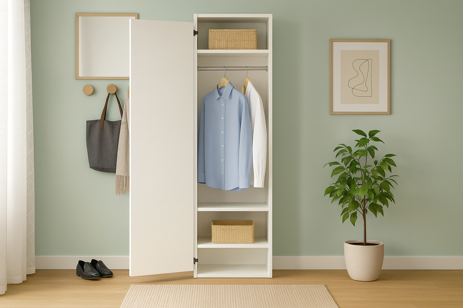 GEBA SlimSpace System Wardrobe 60 cm – space-saving dressing cabinet in matte white (Made in Germany)