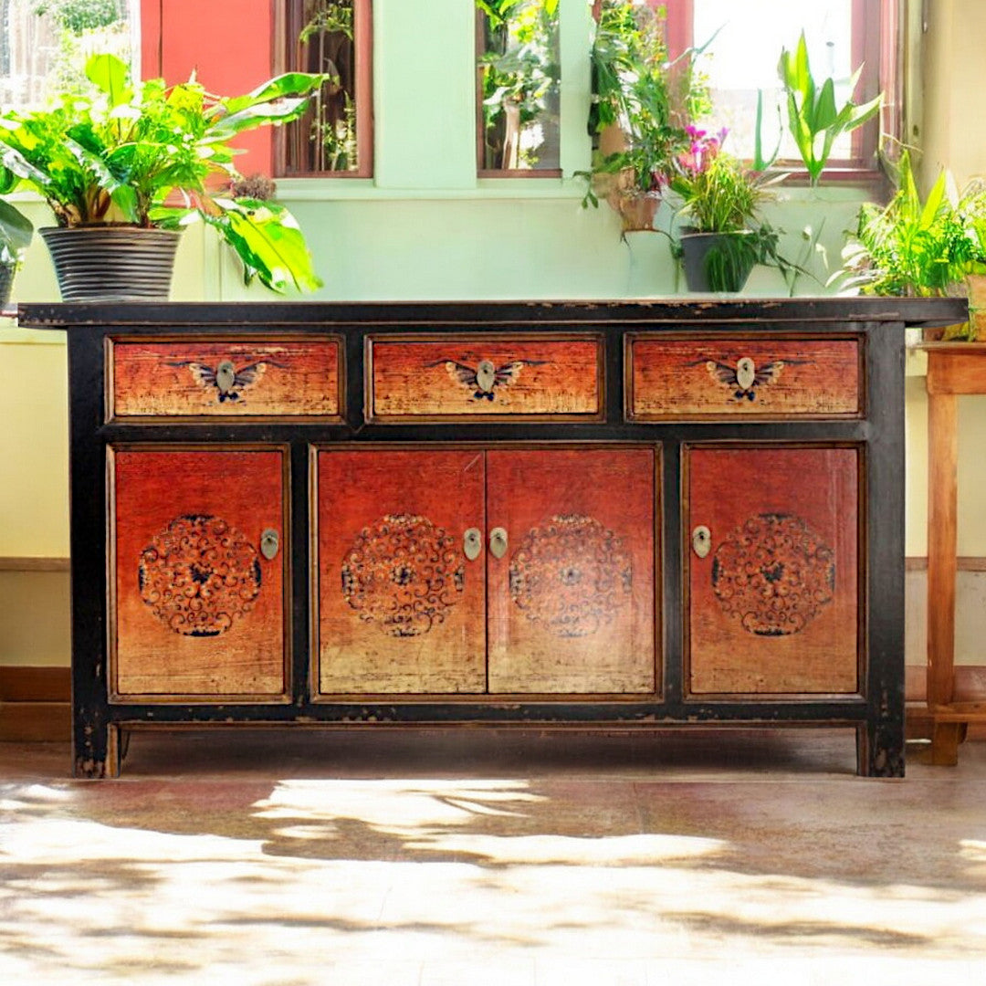 Vintage Asia Oriental Chest of Drawers Sideboard Cabinet "Fire" - Item No. 34372-2