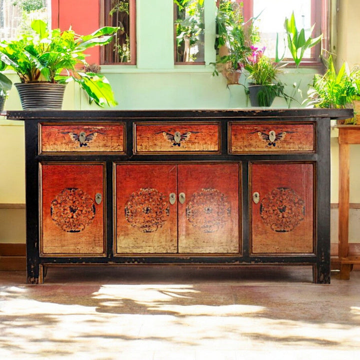 Vintage Asia Oriental Chest of Drawers Sideboard Cabinet "Fire" - Item No. 34372-2