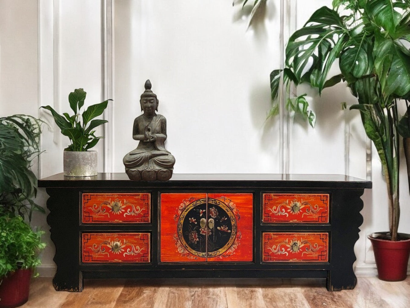 Vintage Asia Asian Lowboard Chest Bench "Coalflowers" - Item no. 35208-6