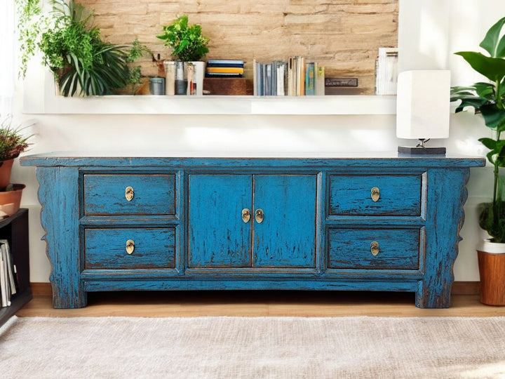 Vintage Asia Asian Lowboard Chest Bench Blue - Item 35208-1