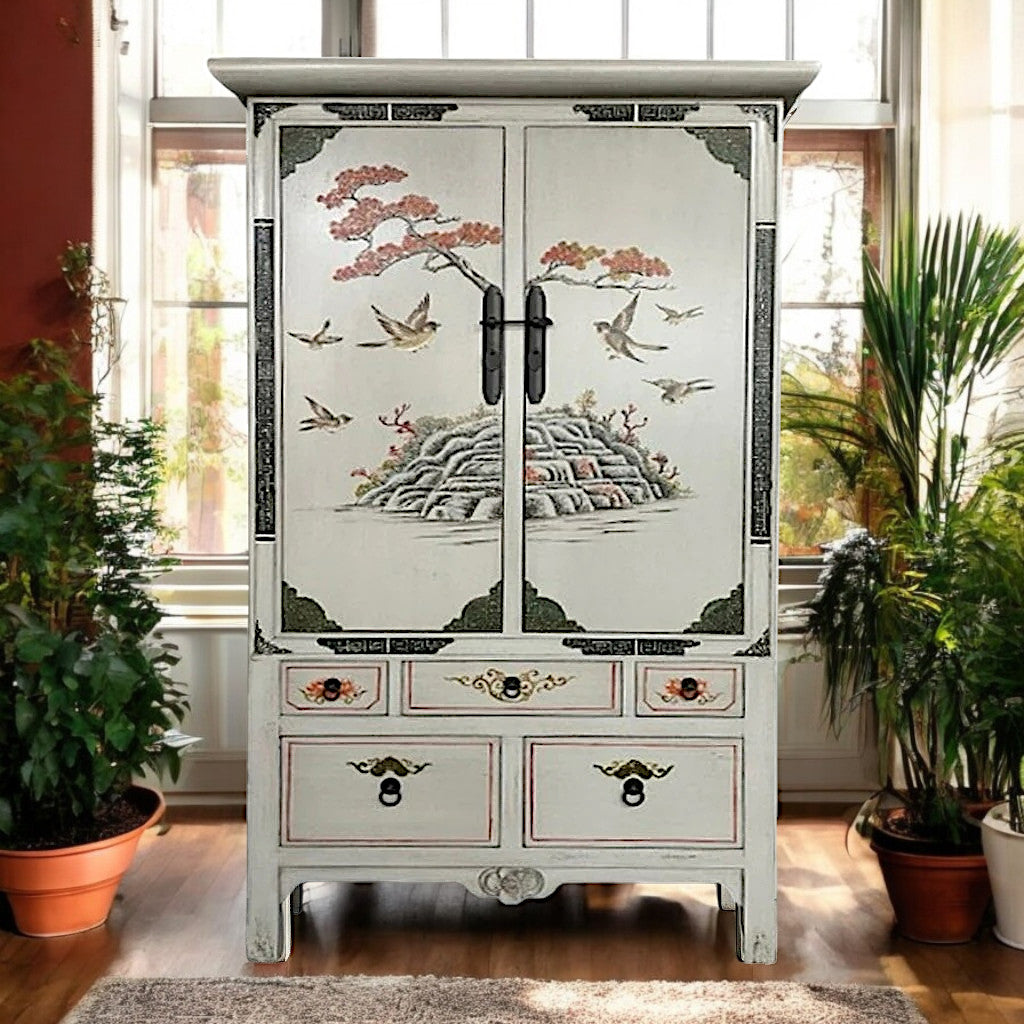 Vintage Asian Hand-Painted Cabinet Chest of Drawers - Item 2023-1
