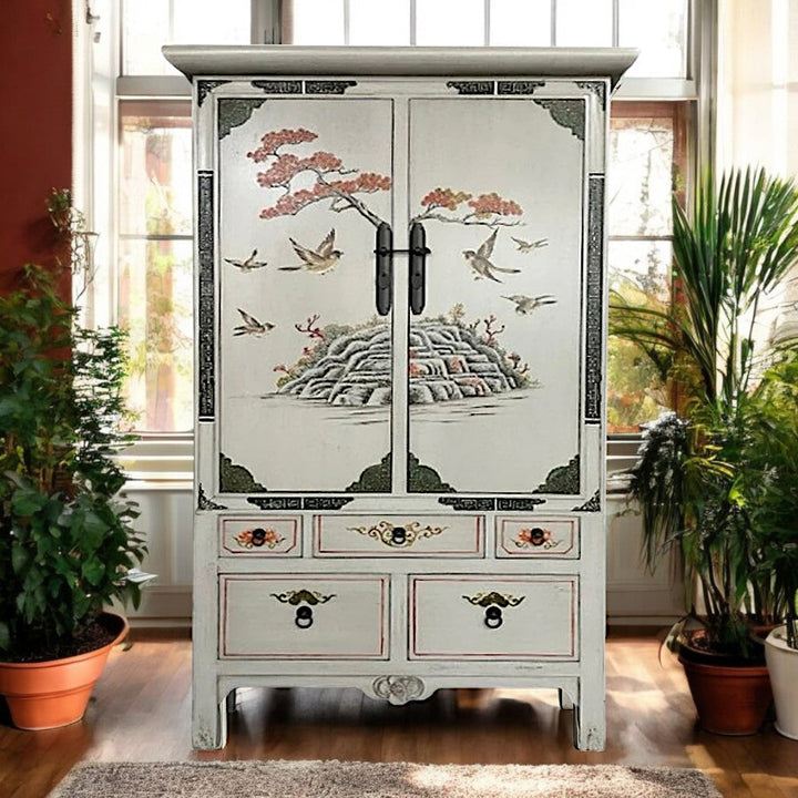Vintage Asian Hand-Painted Cabinet Chest of Drawers - Item 2023-1