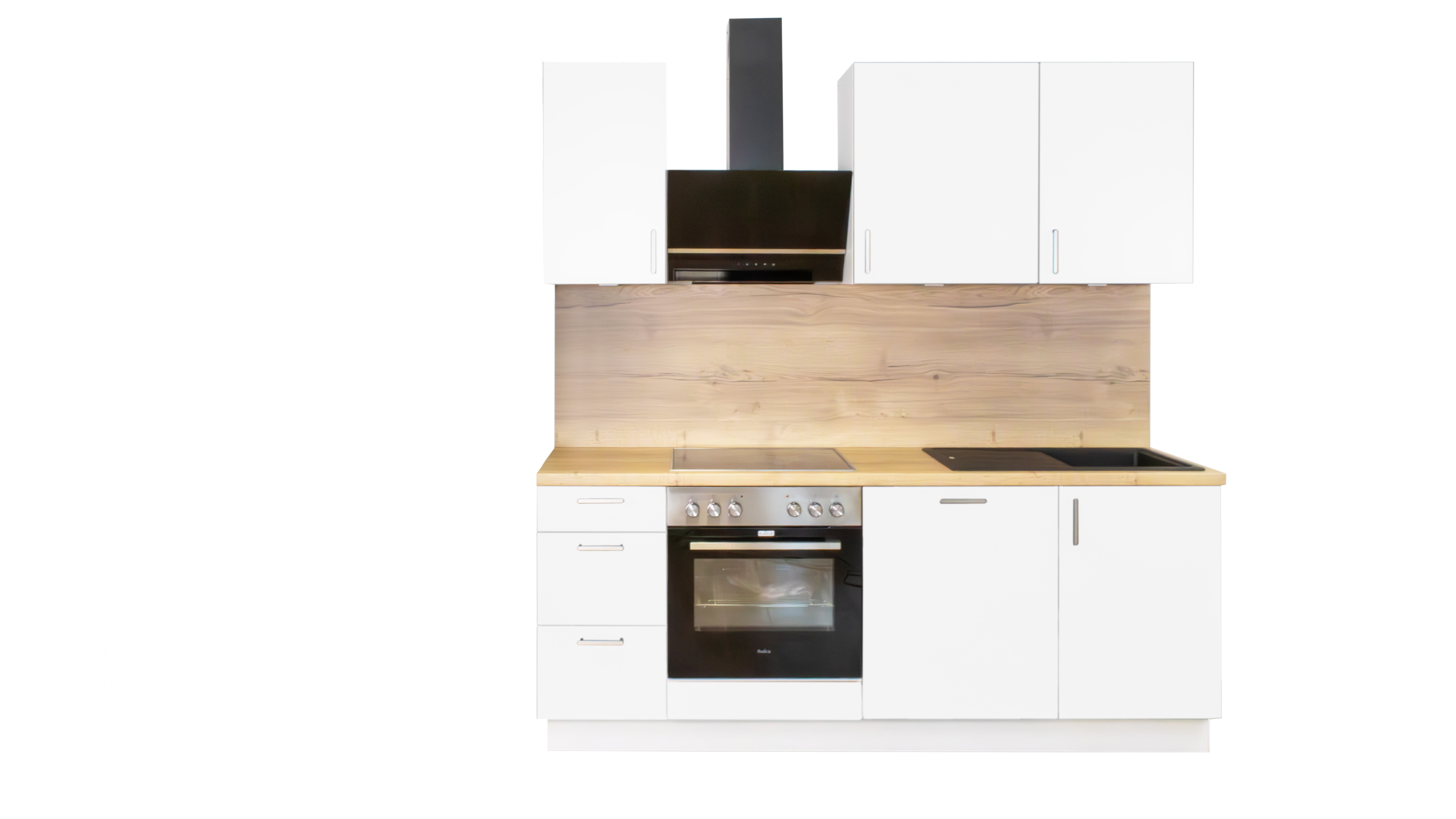 210cm GEBA Complete Kitchenette - pre-assembled with or without electrical appliances, niche back panel & LED lighting