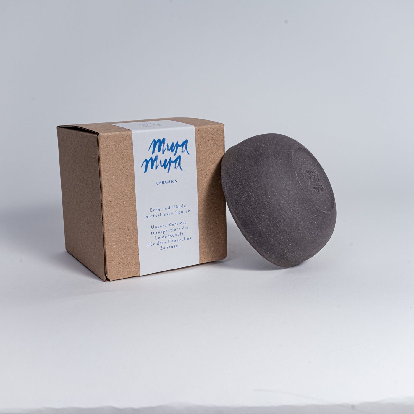 KUMO Cappuccino Cup Grey/Black – handmade stoneware ceramic, 220 ml, unglazed outside & glazed inside (Mannheim)
