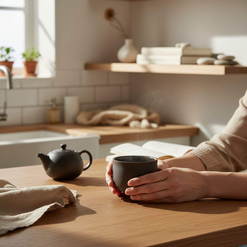 Ocha Teacup Grey/Black - Handmade Matcha Ceramic Cup, 325 ml, Natural Exterior & Glazed Interior (Mannheim)