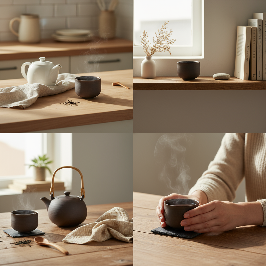Ocha Teacup Grey/Black - Handmade Matcha Ceramic Cup, 325 ml, Natural Exterior & Glazed Interior (Mannheim)