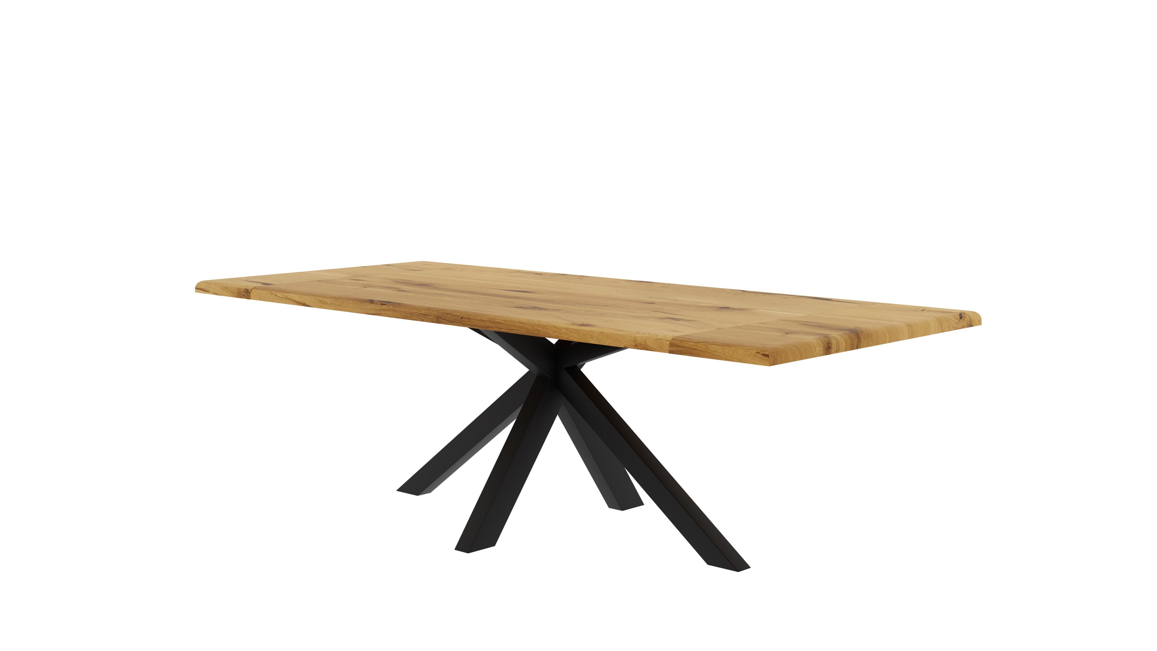 Solid Oak Dining Table with Live Edge & Spider Base – 160×90 cm, extendable to 240 cm with 2 extension leaves (natural oiled)