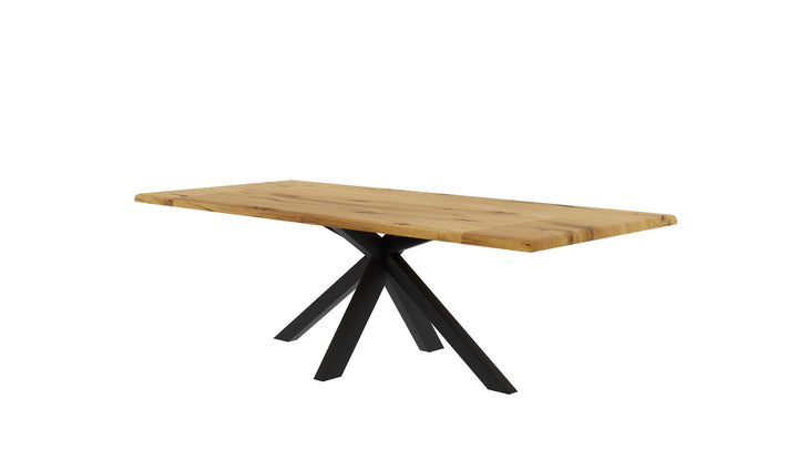 Solid Oak Dining Table with Live Edge & Spider Base – 160×90 cm, extendable to 240 cm with 2 extension leaves (natural oiled)
