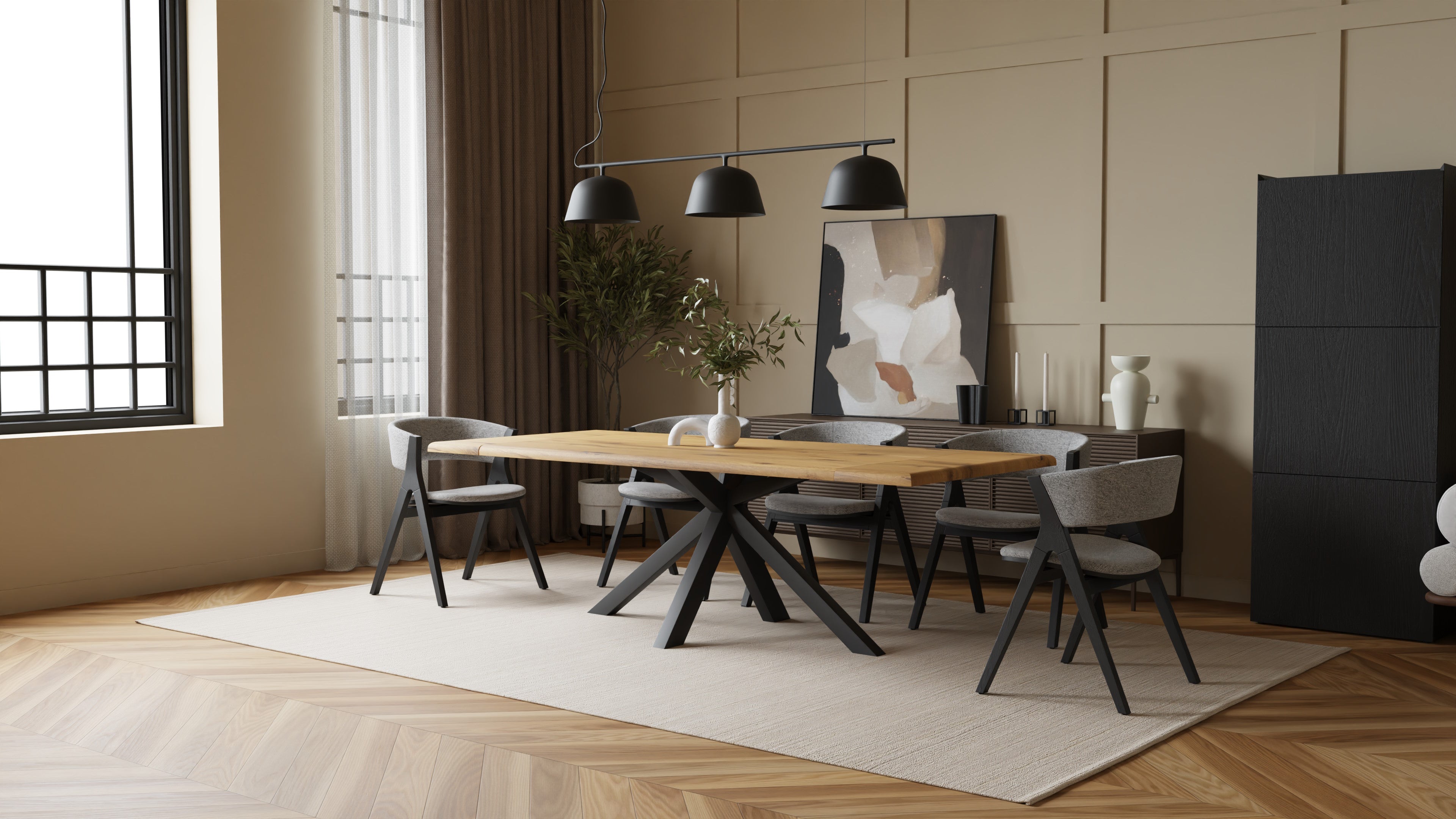 Solid Oak Dining Table with Live Edge & Spider Base – 160×90 cm, extendable to 240 cm with 2 extension leaves (natural oiled)