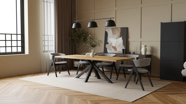 Solid Oak Dining Table with Live Edge & Spider Base – 160×90 cm, extendable to 240 cm with 2 extension leaves (natural oiled)