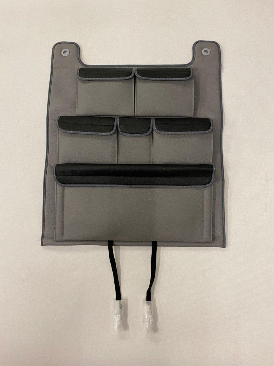 For VW T5 / T5.1 Transporter Campervan Leatherette Double Back Seat Organizer (Grey with Black Lids)