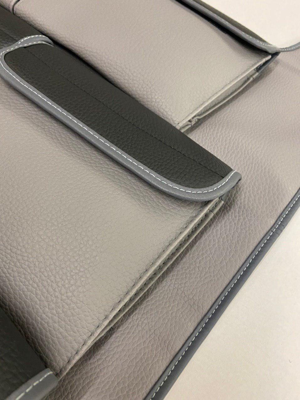 For VW T6 / T6.1 Transporter Campervan Leatherette Double Back Seat Organizer (Grey with Black Lids)