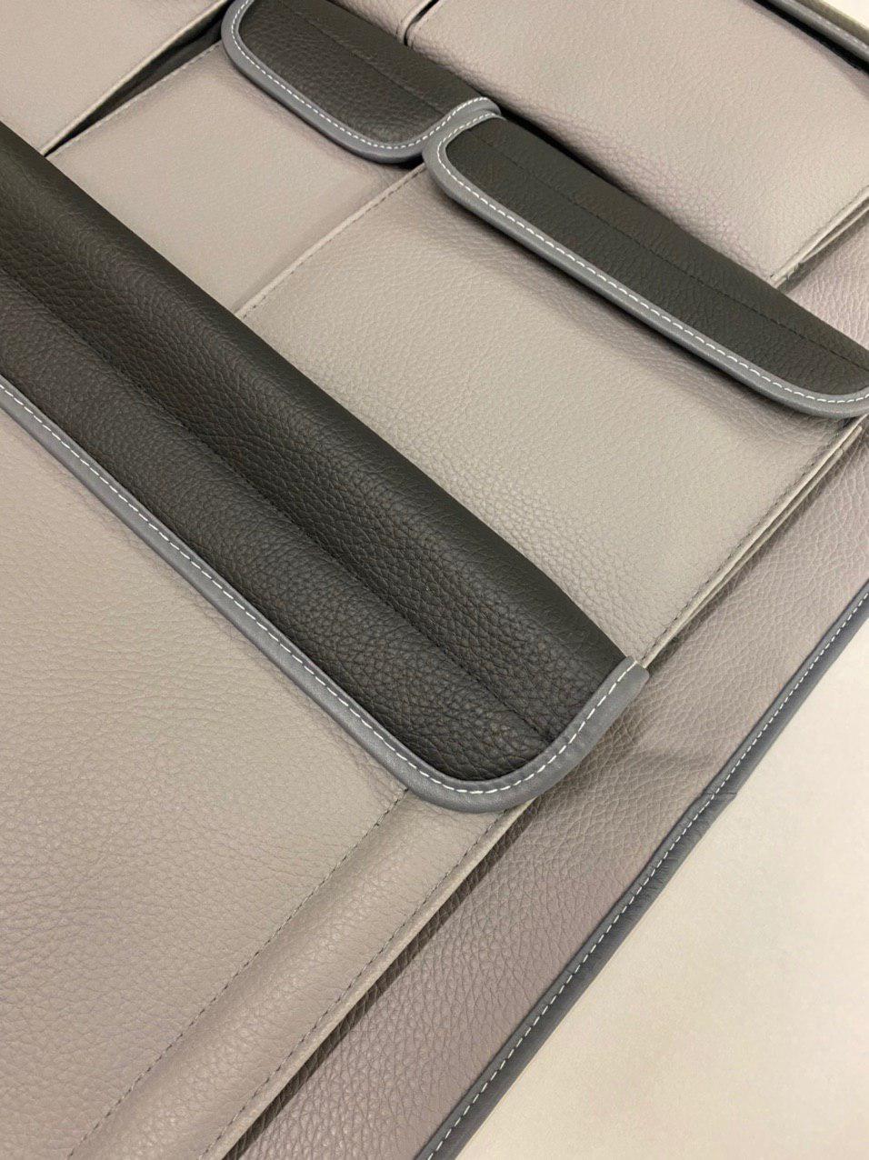 For VW T5 / T5.1 Transporter Campervan Leatherette Double Back Seat Organizer (Grey with Black Lids)