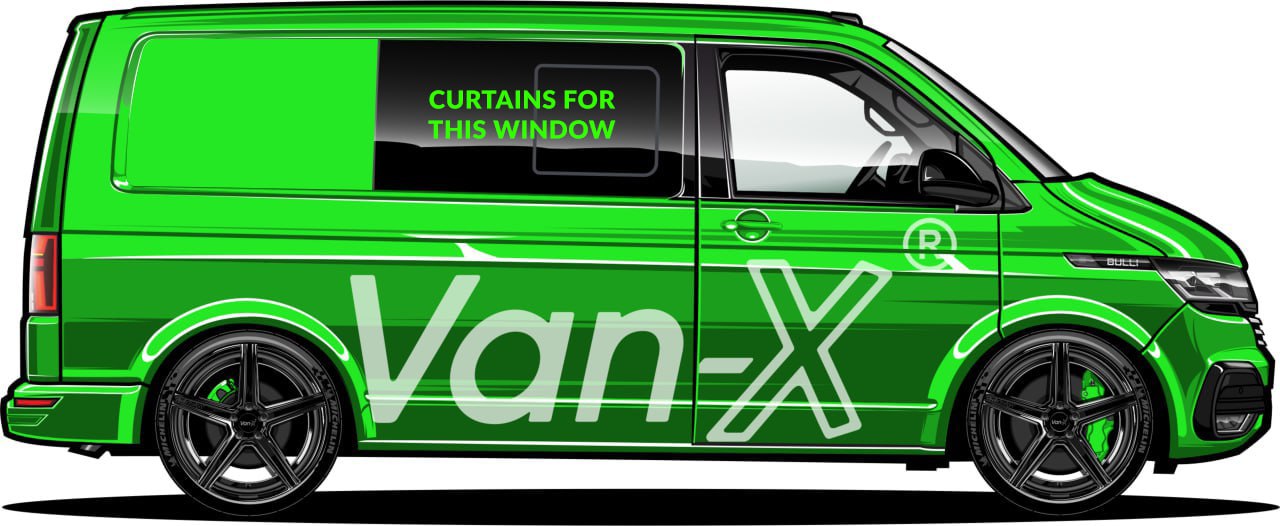 For VW T6.1 Transporter Van Conversion Premium Curtains Van-X - Black/Grey