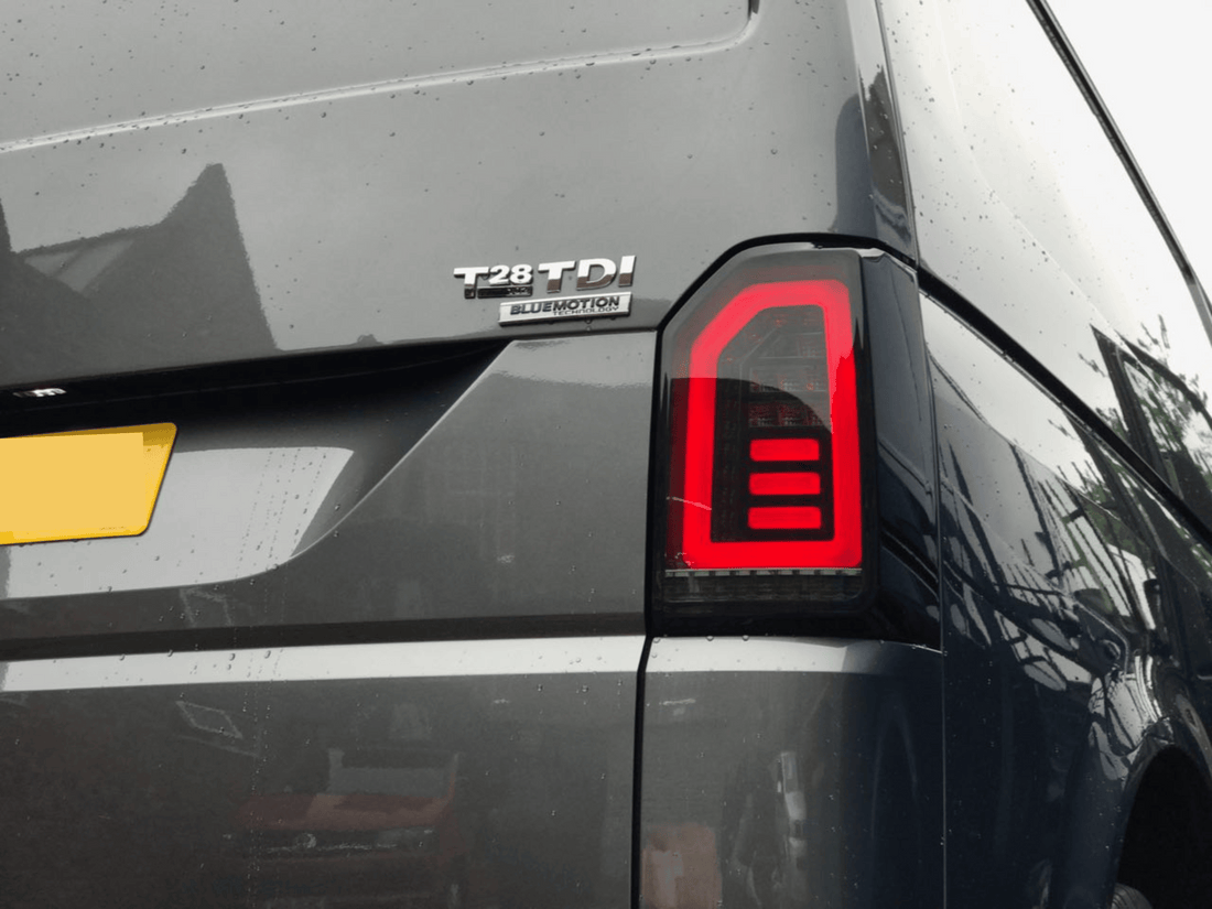 For VW T6 Smoked Tailgate LHD Red-Bars European Left Hand Drive Van only Sequential Indicator