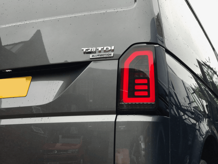 For VW T6 Smoked Tailgate LHD Red-Bars European Left Hand Drive Van only Sequential Indicator