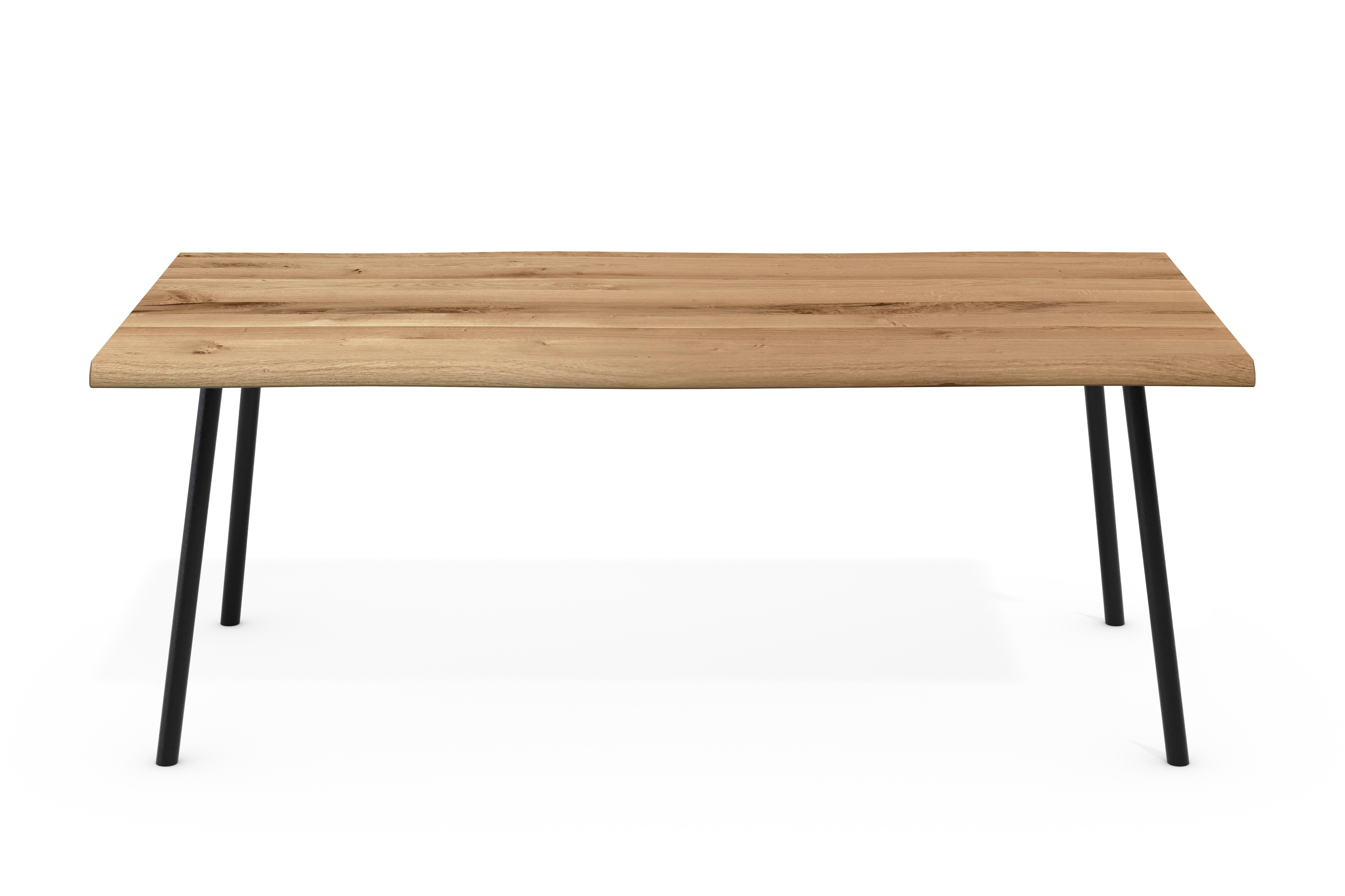 Dining Table OSKAR Solid Oak with Live Edge – 4.5 cm Thick Top (doubled), 4-Leg Round Tube Angled Black Metal (180–240 cm)