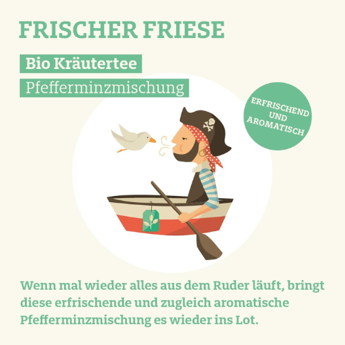 Trink Meer Tee Pfefferminztee Frischer Friese Bio Kräutertee in Teebeuteln, erfrischend und aromatisch, handgenähte Kissenbeutel aus Netzmaterial, maritimes Design, hergestellt in Deutschland - 15 x 1,5g Beutel