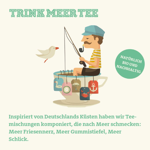 Trink Meer Tee Pfefferminztee Frischer Friese Bio Kräutertee in Teebeuteln, erfrischend und aromatisch, handgenähte Kissenbeutel aus Netzmaterial, maritimes Design, hergestellt in Deutschland - 15 x 1,5g Beutel
