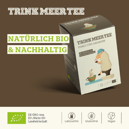 Trink Meer Tee "Half Past Five at the Harbor" - Organic Darjeeling First Flush Black Tea - 15 sachets of 3 g each