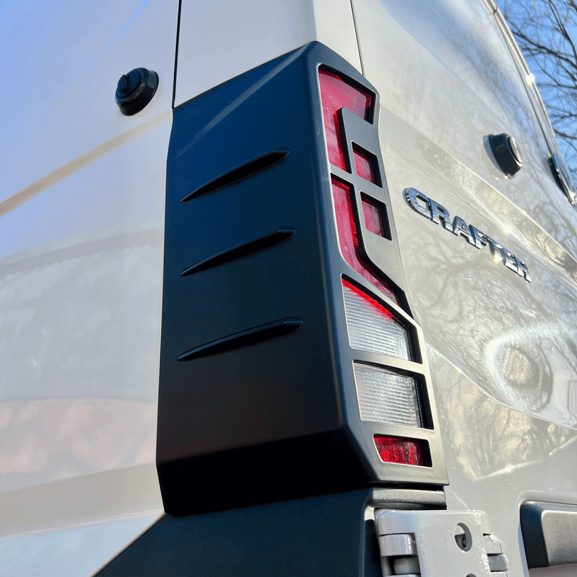 For VW Crafter Rear Light Guards - Hammerite Ultimate Matte Black (2018 Onwards)