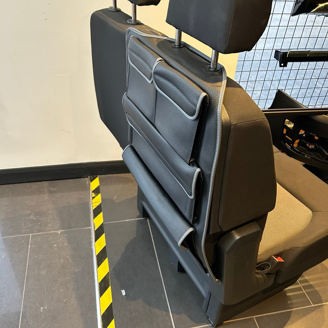 For New VW Crafter Right Side Double Passenger Seat Back Organizer | Black Leatherette Storage Pocket – Van-X