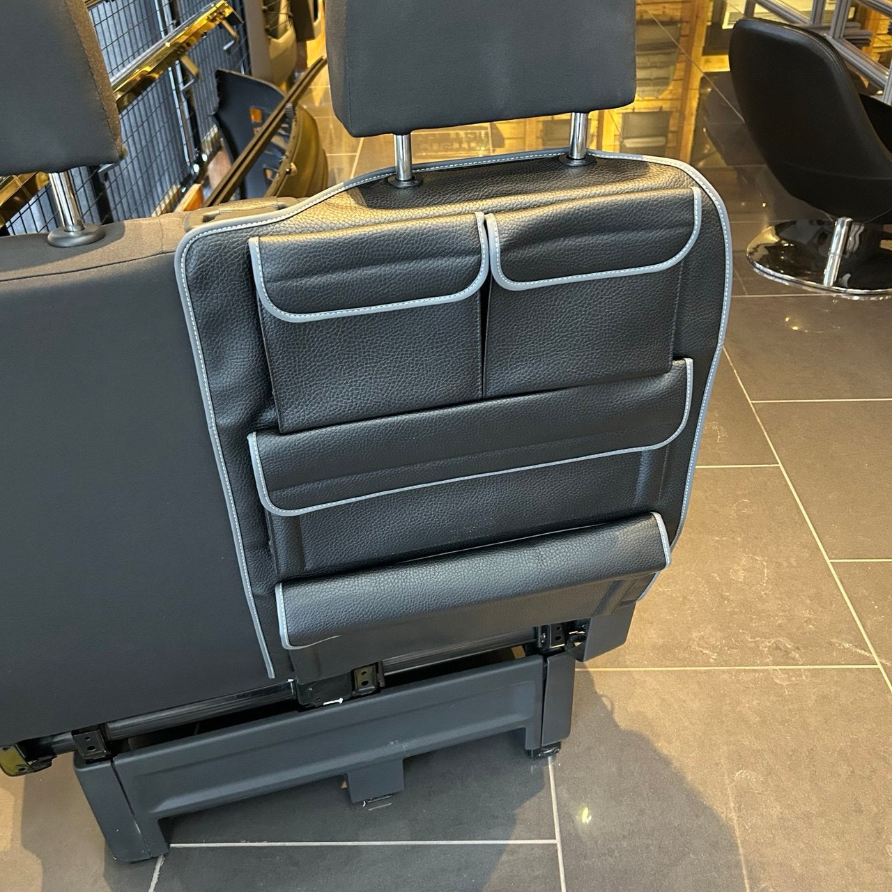 For New VW Crafter Right Side Double Passenger Seat Back Organizer | Black Leatherette Storage Pocket – Van-X