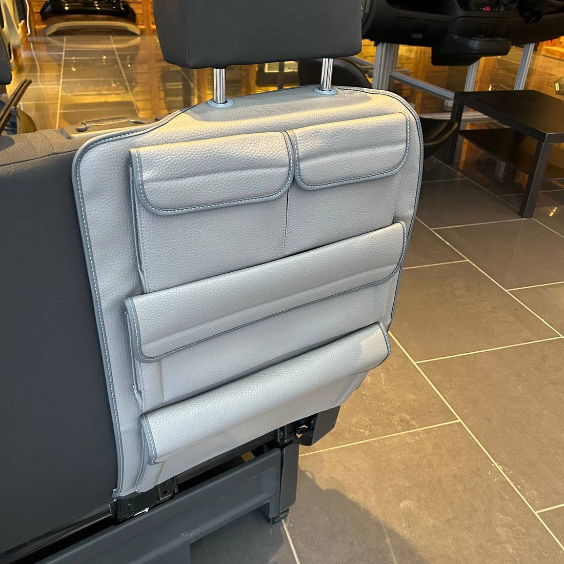 VW Crafter Rear Seat Organizer Double Passenger Seat Right – Dark Grey Leatherette Storage Bag