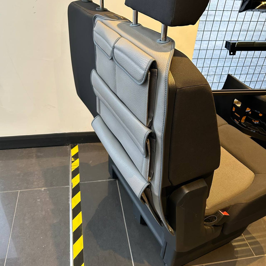 VW Crafter Rear Seat Organizer Double Passenger Seat Right – Dark Grey Leatherette Storage Bag