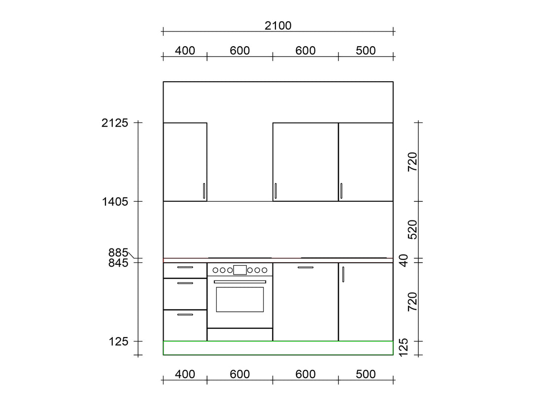 210cm GEBA Complete Kitchenette - pre-assembled with or without electrical appliances, niche back panel & LED lighting