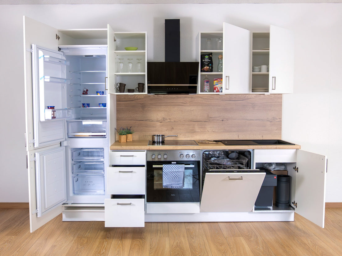 270cm GEBA Complete Kitchen Unit – pre-assembled with or without appliances, niche panel & LED lighting