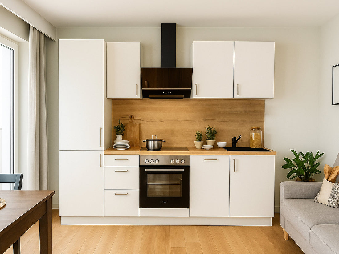 270cm GEBA Complete Kitchen Unit – pre-assembled with or without appliances, niche panel & LED lighting