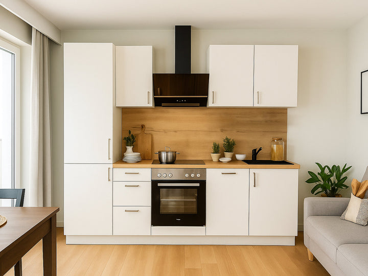 270cm GEBA Complete Kitchen Unit – pre-assembled with or without appliances, niche panel & LED lighting