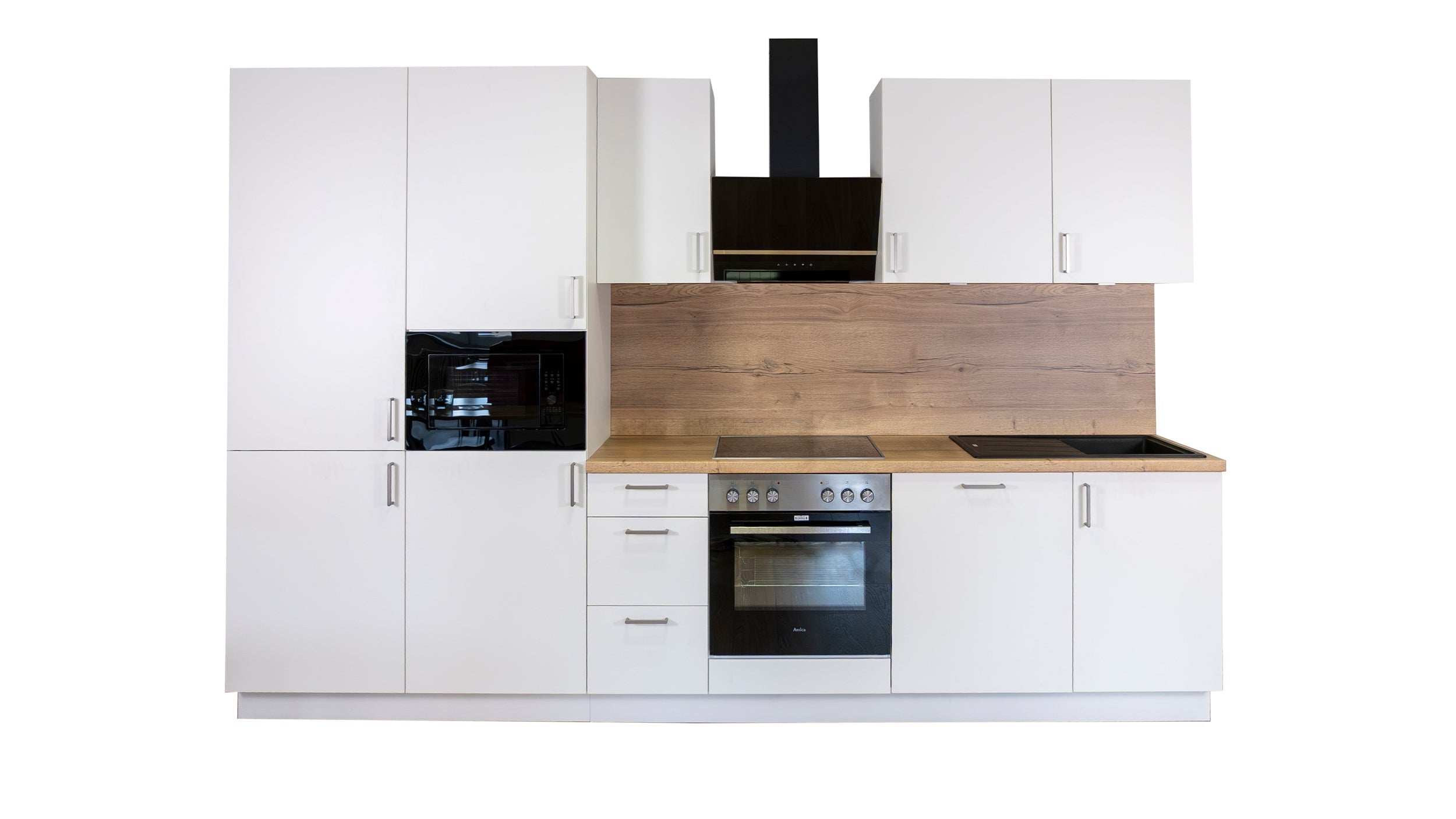 330cm GEBA Complete Kitchen Unit – pre-assembled with or without appliances, niche back panel & LED lighting