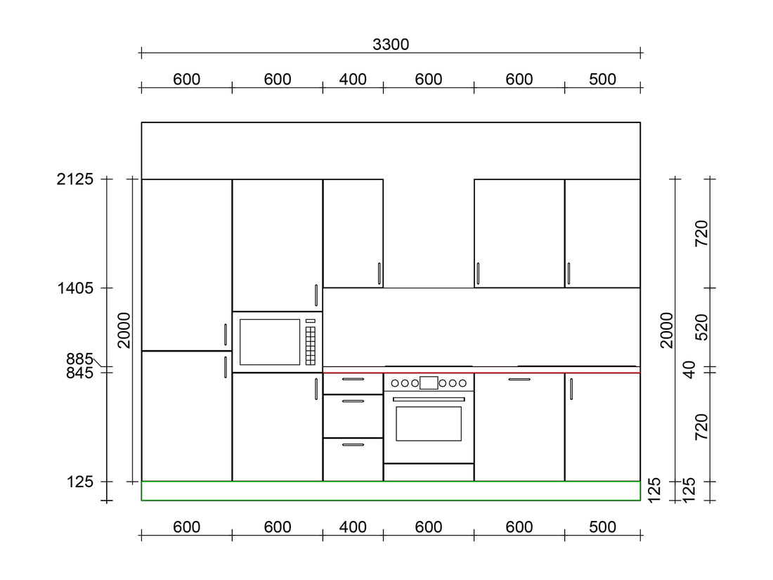330cm GEBA Complete Kitchen Unit – pre-assembled with or without appliances, niche back panel & LED lighting