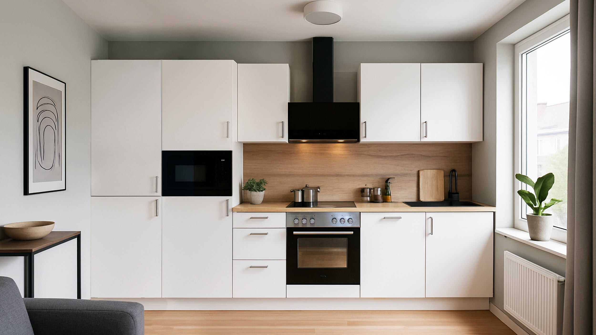 330cm GEBA Complete Kitchen Unit – pre-assembled with or without appliances, niche back panel & LED lighting