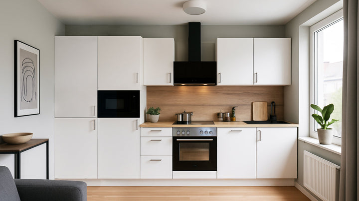330cm GEBA Complete Kitchen Unit – pre-assembled with or without appliances, niche back panel & LED lighting