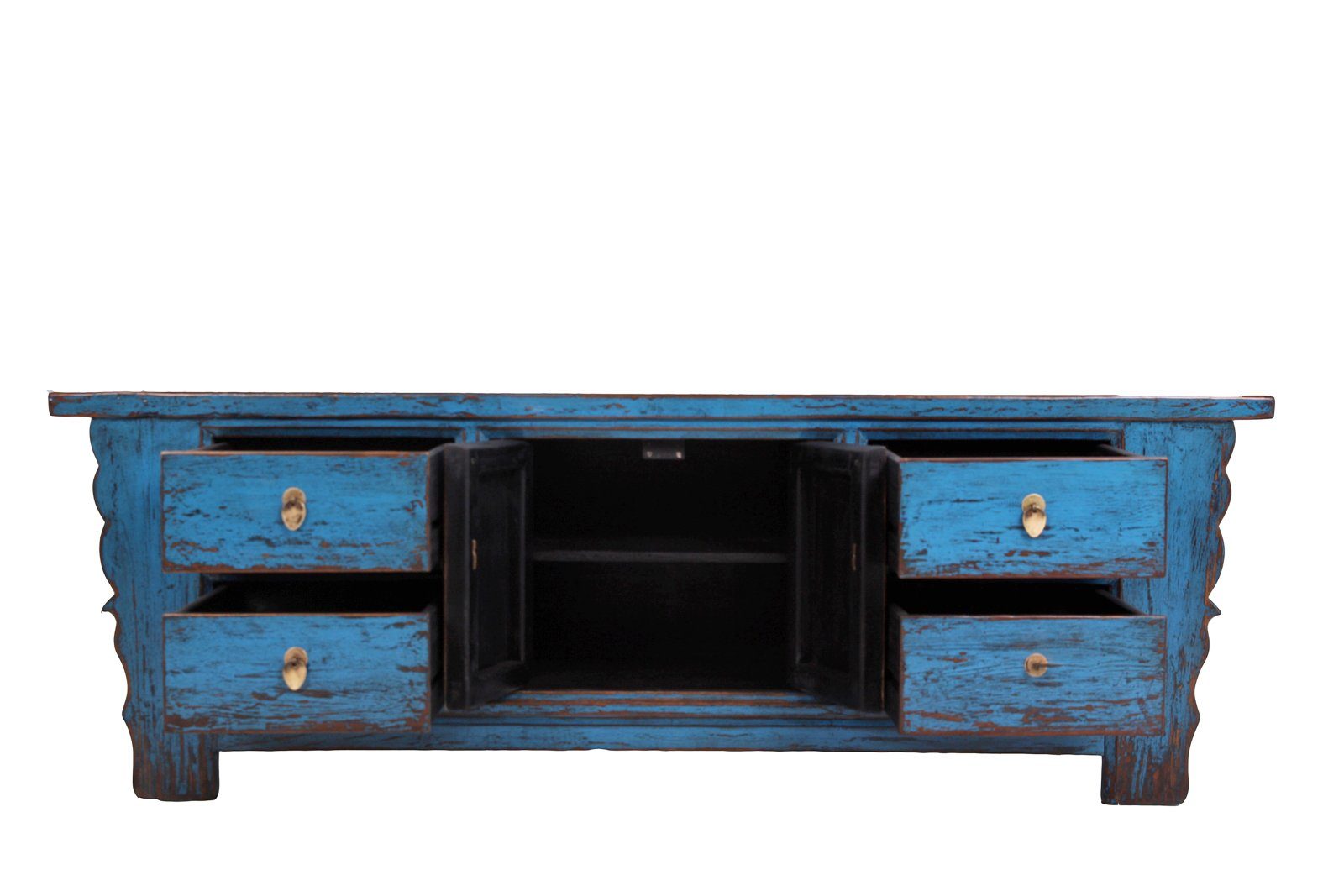 Vintage Asia Asian Lowboard Chest Bench Blue - Item 35208-1