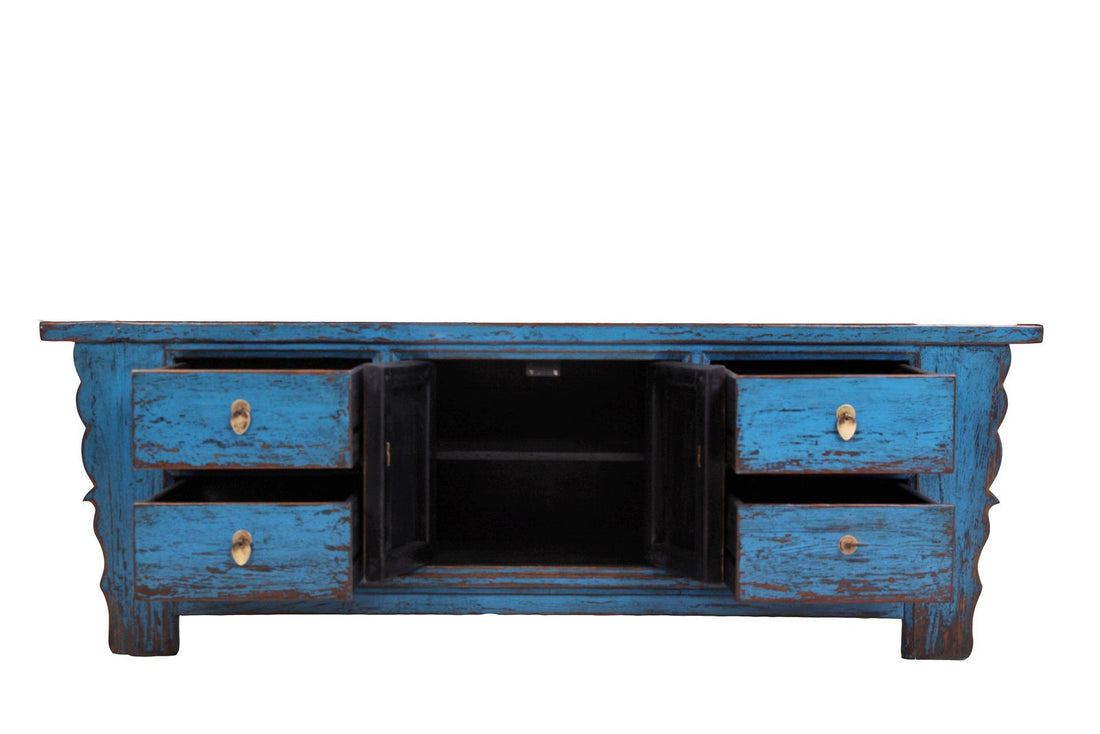 Vintage Asia Asian Lowboard Chest Bench Blue - Item 35208-1