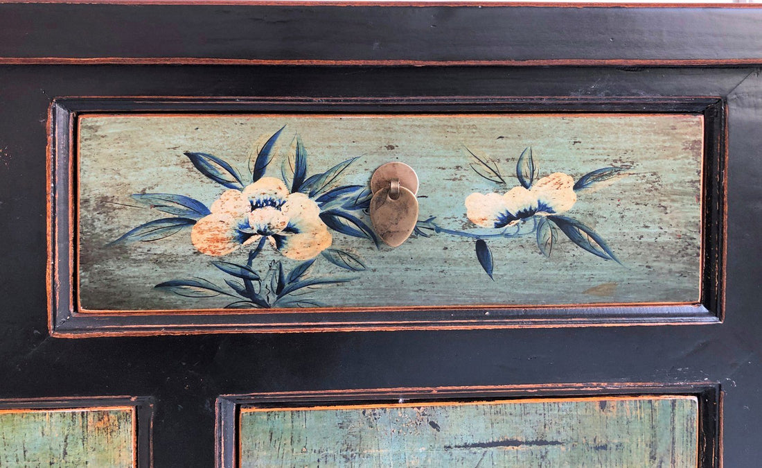 Vintage Asia Oriental Chest Sideboard Cabinet Mint Green - Item 34372-6