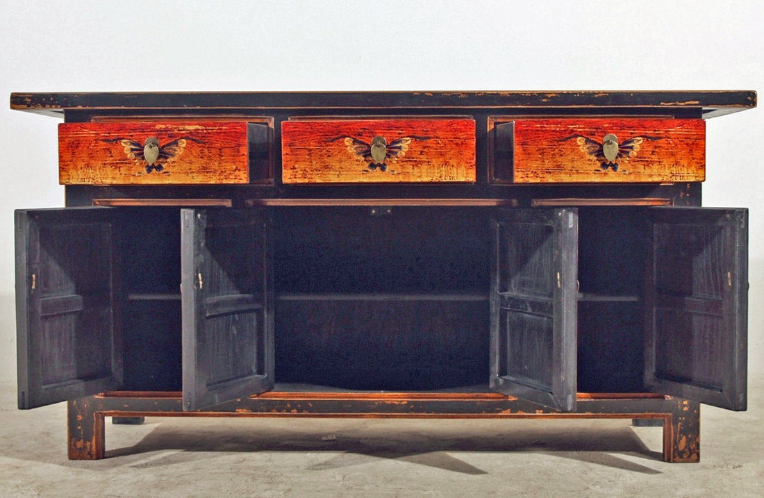 Vintage Asia Oriental Chest of Drawers Sideboard Cabinet "Fire" - Item No. 34372-2