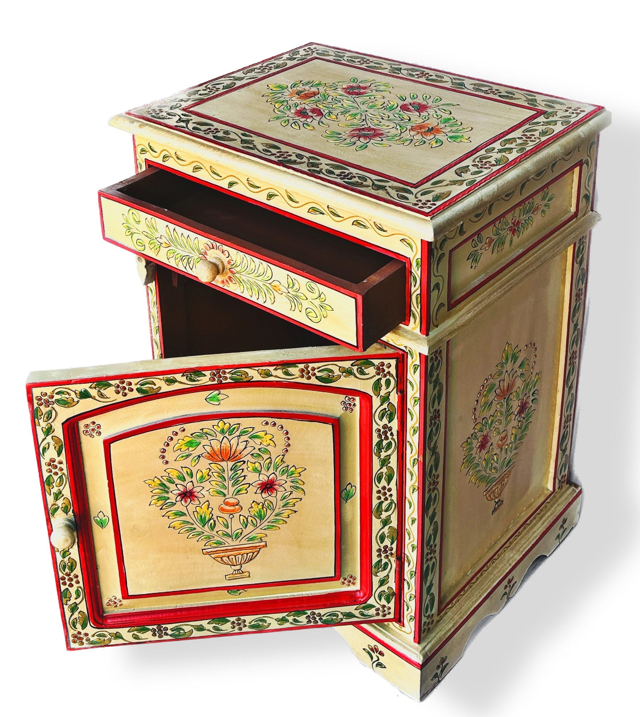 Vintage Asian Hand-Painted Indian Bedside Box - Item Chest_IRF